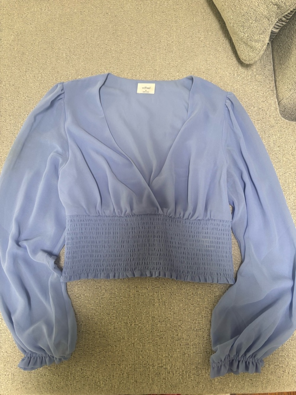 Wilfred Smocked-Waist V-Neck Blouse